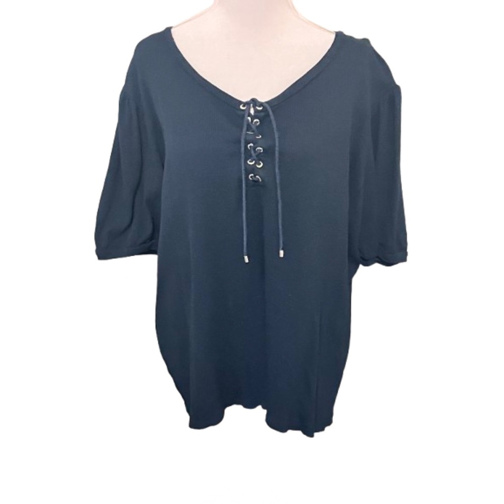 Lauren Ralph Lauren Black Lace-Up Blouse 2X Gold Hardware Casual Quiet Luxury